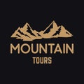 Mountain expedition. Emblem template with rock peak. Design element for logo, label, emblem, sign, poster.