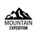 Mountain expedition. Emblem template with rock peak. Design element for logo, label, emblem, sign, poster