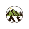 Mountain Explorer Adventure, Deer Hunter, Camping Tent, Badge Vector Design