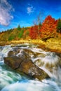 Mountain fast flowing river stream of water in the rocks at autumn Royalty Free Stock Photo