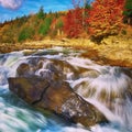 Mountain fast flowing river stream of water in the rocks at autumn Royalty Free Stock Photo