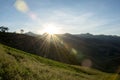 Mountain field during sunrise in the morning.Beautiful natural landscape dramatic colorful scenery