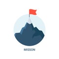 Mountain flag mission flat icon. Success startup vector design goal. Mountain mission challenge motivation ambition Royalty Free Stock Photo