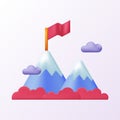 Mountain with flag motivation achievement mission success for business 3d cute icon