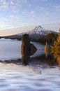 Mountain flood waters fog portrait