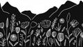 Mountain Flowers Line Art Pattern Black Royalty Free Stock Photo