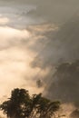 Mountain fog in morning sunrise landscape.beautiful view of mountain range in the mist background.Mountain valley texture in Royalty Free Stock Photo