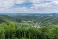 Mountain forest landscape under the blue sky with clouds in countryside Royalty Free Stock Photo