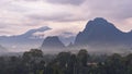 Mountain and forest with mist