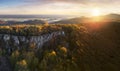 Mountain forest panorama at sunset in Slovakia - Aerial view from drone Royalty Free Stock Photo