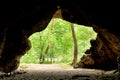 Mountain forrest, view out from the cave. Sandstone dome Royalty Free Stock Photo