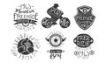 Mountain Freeride Premium Retro Labels Set, Bicycle Extreme Sport Hand Drawn Badges Monochrome Vector Illustration