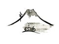 Mountain Fuji and bike, japanese art, vector