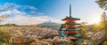 Mountain Fuji and Chureito red pagoda with cherry blossom sakura Royalty Free Stock Photo