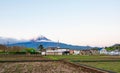 Mountain fuji and clouds at kawaguchi at morning in autumn view behind Kawaguchiko village yamanachi in Japan