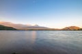 Mountain fuji and clouds and lake kawaguchi at morning at yamanachi in Japan