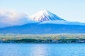 Mountain fuji and clouds and lake kawaguchi at morning at yamanachi in Japan Royalty Free Stock Photo