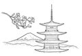 Mountain Fuji in Japan. Vintage black vector engraving illustration