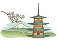 Mountain Fuji in Japan. Vintage color vector engraving illustration Royalty Free Stock Photo