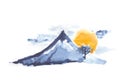 Mountain Fuji and sun, japanese art, vector