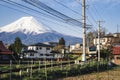 Mountain Fuji View landscape Village with local Train passing Japan Travel