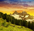 Mountain Gabelhorn at sunset in Pennine alps, Switzerland. Royalty Free Stock Photo