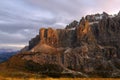 Mountain at the Gardena Pass with sunset glow, Dolomites, Italy