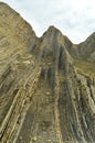 Mountain Of Geological Formations Of The Flysch Type Geopark Basque Route UNESCO. Filmed Game Of Thrones. Itzurun Beach. Geology L Royalty Free Stock Photo