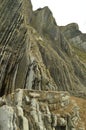 Mountain Of Geological Formations Of The Flysch Type Geopark Basque Route UNESCO. Filmed Game Of Thrones. Itzurun Beach. Geology L Royalty Free Stock Photo