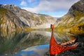 Norway Mountain Glacial Lake Boat Royalty Free Stock Photo