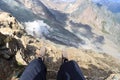 Mountain glacier panorama with legs and alpine boots, Hohe Tauern Alps, Austria