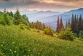 Mountain glade for rest. Haiking landscape Royalty Free Stock Photo