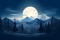 Mountain glowing on moonlight. Night landscape, moon. Starry sky in the clouds. Night forest. Full moon night bright stars are Royalty Free Stock Photo