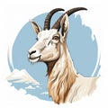 Mountain Goat Head Illustration In Sky-blue And Beige Royalty Free Stock Photo