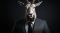 mountain goat long hons head portrait wearing suit on isolated background