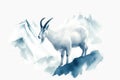 Mountain goat on rocks. Watercolor isolated illustration on white background. Royalty Free Stock Photo