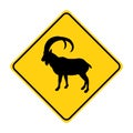 Mountain goat silhouette animal traffic sign yellow vector Royalty Free Stock Photo