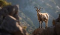 Mountain goat standing on rocky cliff in wilderness generated by AI Royalty Free Stock Photo