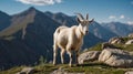 Mountain Goat Standing Proudly in Alpine Meadow with Blue Sky Background Royalty Free Stock Photo