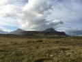 Mountain, grass field with cloudy sky, Iceland