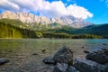 Mountain green valley landscape. Beautiful mountain green valley panorama. Mountain meadow flowers valley view. Mountain valley Royalty Free Stock Photo