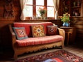 Mountain guesthouse in the Romanian countryside. Authentic interior of a wooden house