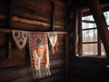 Mountain guesthouse in the Romanian countryside. Authentic interior of a wooden house