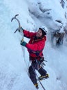 Mountain guide ice climbing in Switzerland Royalty Free Stock Photo