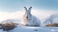Mountain Hare in Winter Coat on Snowy Highland