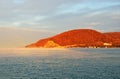 The mountain `Hedgehog` in the rays of the rising sun, Dzhubga Royalty Free Stock Photo