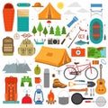 Mountain hike elements. Camping equipment
