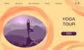 Mountain hike landing page. Website interface template. Yoga tour. Nature adventure tourism. Meditation at cliff peak