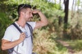 Mountain hiker looking at valley Royalty Free Stock Photo