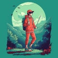 Vibrant Hiking Man Art With Pop Art-inspired Illustrations